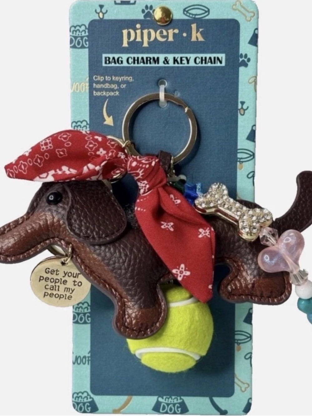 Piper K Dachshund Weenie Wiener Dog Bag Charm Keychain NWT